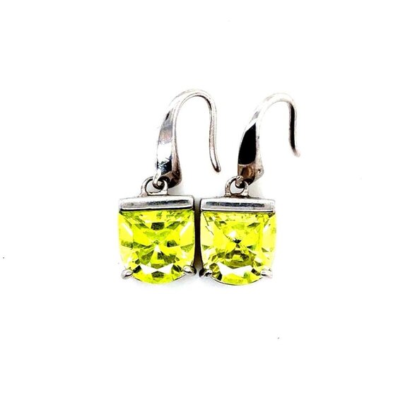 Silver 925 Green Cz Dangle Earrings - Picture 1 of 8